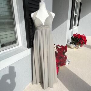 Arestta Braided Halter Silky Long Stretchy Grey Maxi Dress Size 6/40